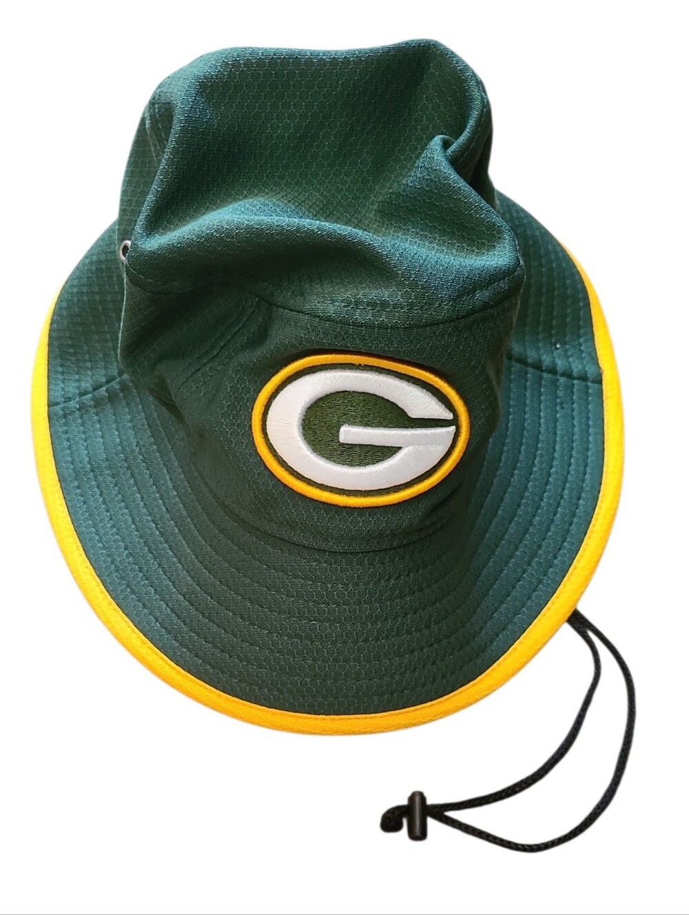 Green Bay Packers NFL Bucket Hat with Yellow Trim & Adjustable Cord - Picture 2 of 3